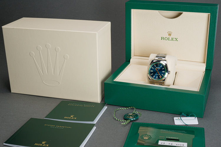 2023 Rolex 116400GV Milgauss Blue Dial Box, Card, Booklets & Hang tags