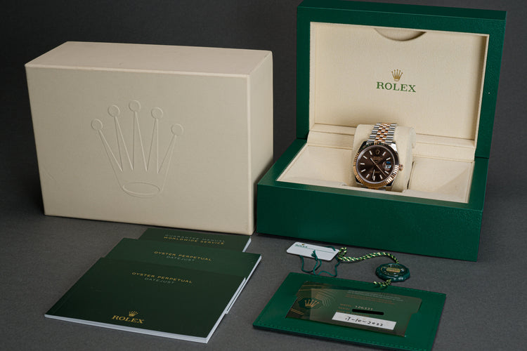 2022 Rolex 126331 18k Rose Gold & St 41mm Brown Dial Datejust Box, Card& Booklets