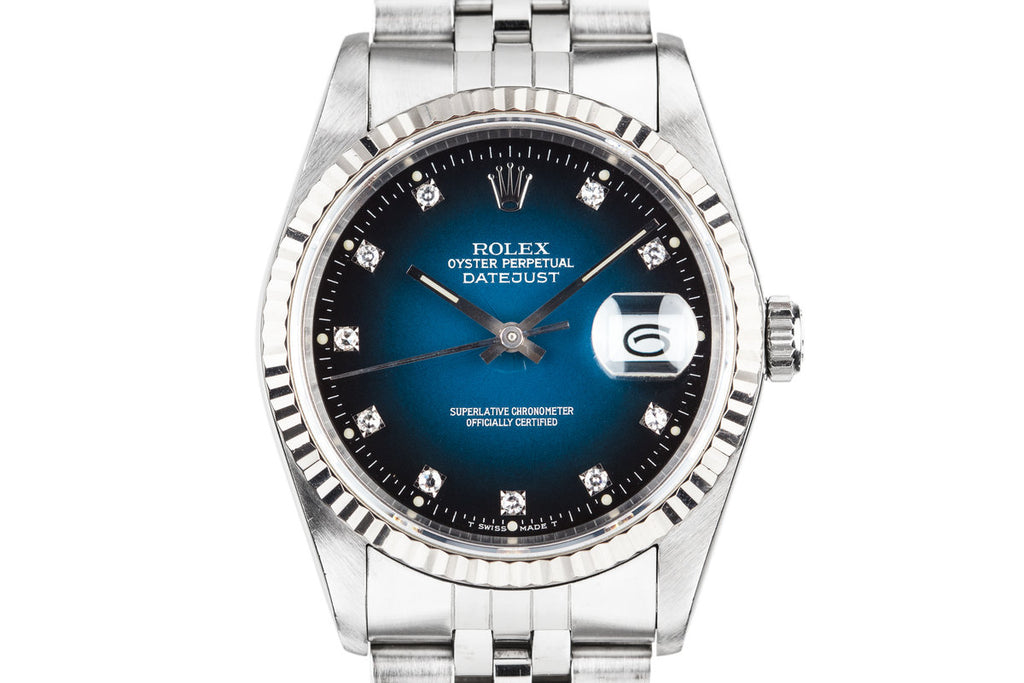 1990 Rolex DateJust 16234G with "Spidering" Blue Vignette Diamond Dial