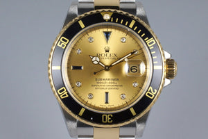 2002 Rolex Two Tone Submariner 16613 Serti Dial with Box and Papers
