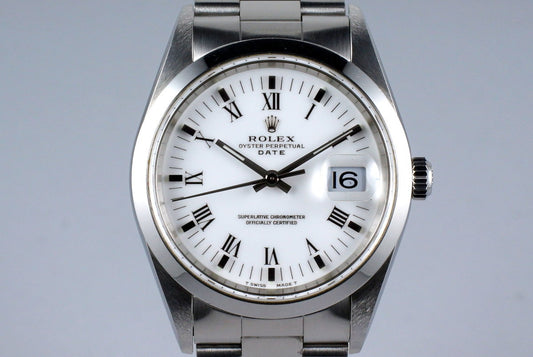 1999 Rolex Date 15200 White Roman Dial with Box & Papers