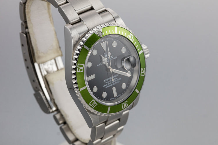 2002 Rolex Anniversary Green Submariner 16610LV MK I Maxi Dial with Box and Papers "Y Serial"