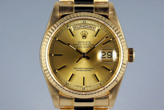 1985 Rolex YG Day Date 18038 with Box and Papers