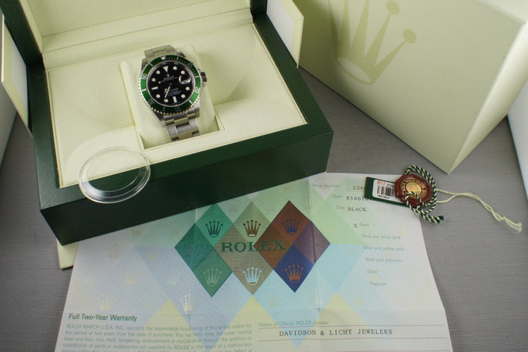Rolex Green Submariner 16610 LV   with Box and Papers Z serial