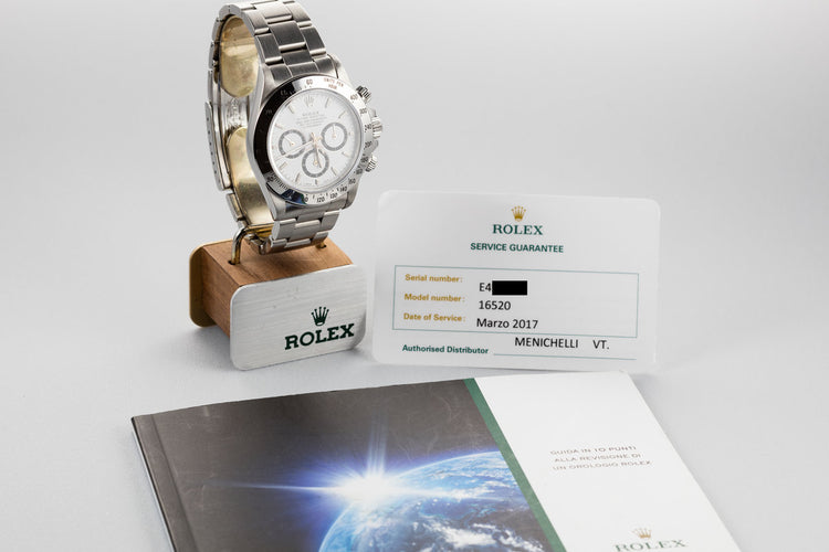 1990 Rolex Zenith Daytona 16520 White Dial with Pouch and Service Papers