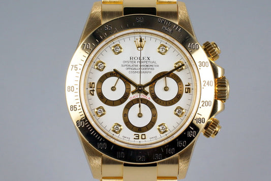 1997 Rolex YG Zenith Daytona 16528 Factory White Diamond Dial