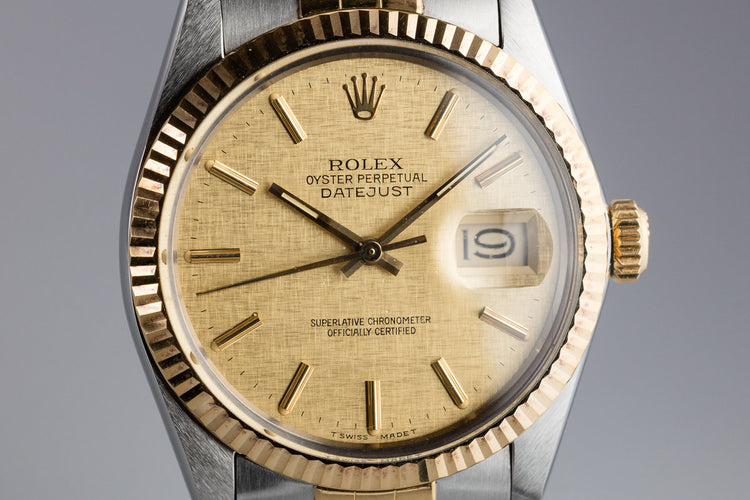 1986 Rolex Two-Tone DateJust 16013 Champagne Linen Dial with Box and Papers