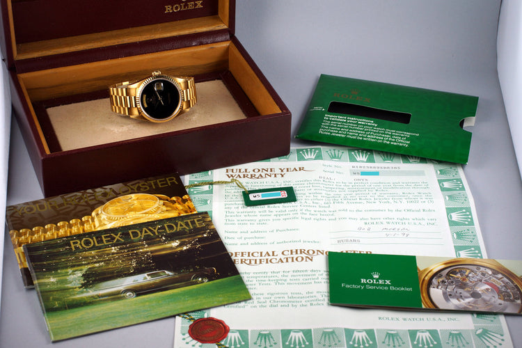 1995 Rolex YG Day-Date 18238 Onyx Dial with Box and Papers UNPOLISHED
