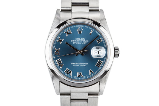 2005 Rolex DateJust 16200 Blue Roman Numeral Dial