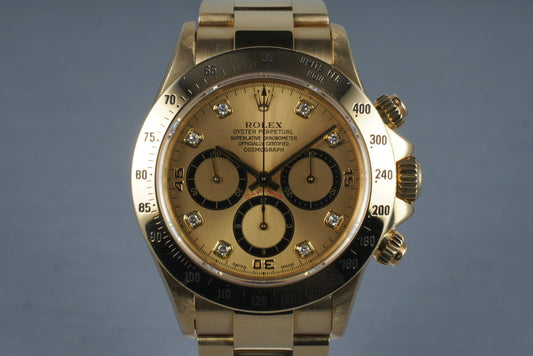 1991 Rolex YG Zenith Daytona 16528 Diamond Dial with Box and Papers