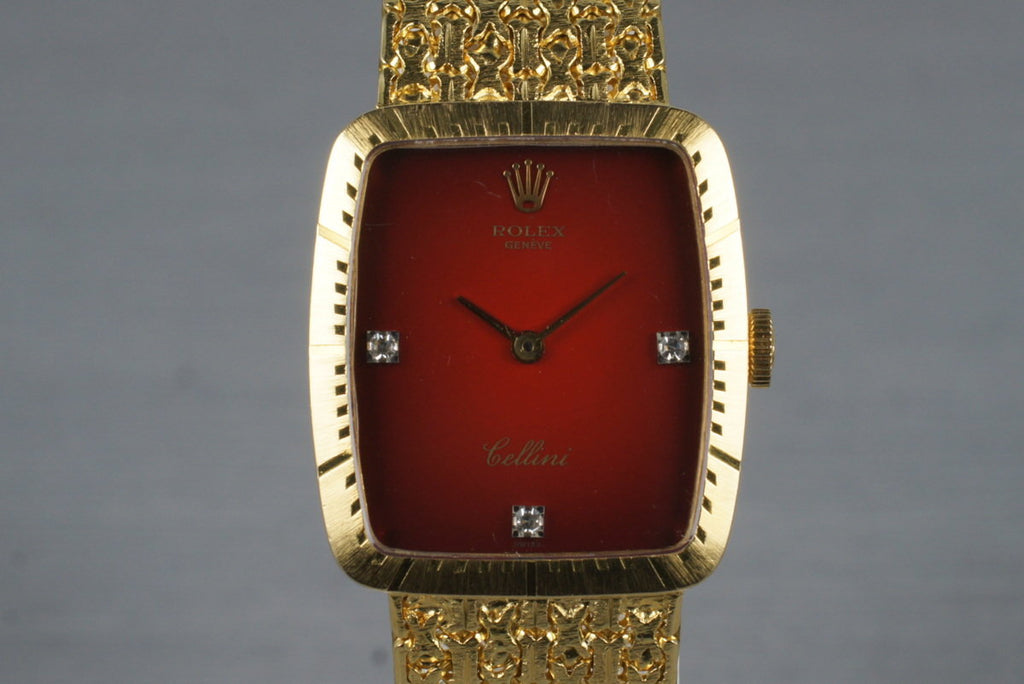 1975 Rolex YG Cellini 4080 with Diamond Red Stella Dial