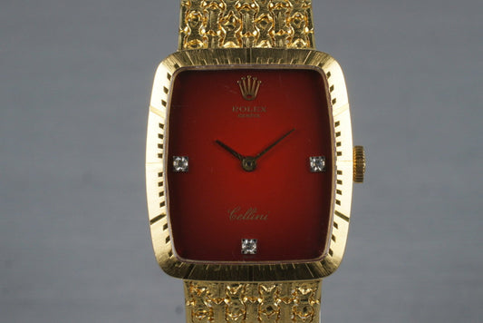 1975 Rolex YG Cellini 4080 with Diamond Red Stella Dial