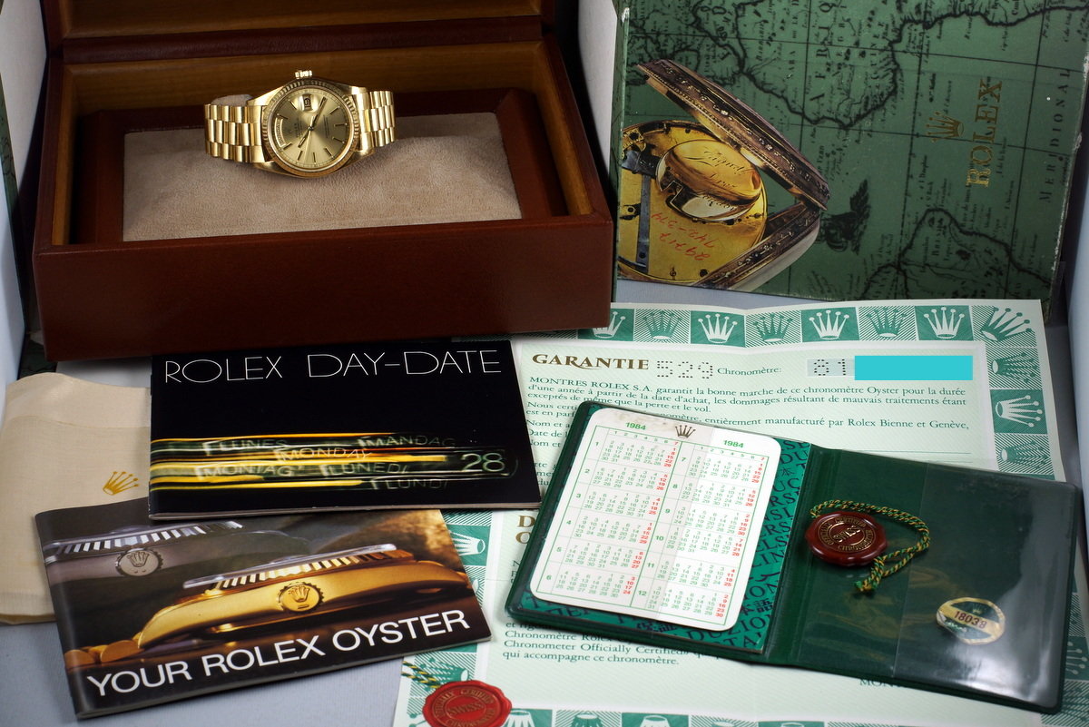 HQ Milton - 1983 Rolex YG Day Date 18038 with Box and Papers