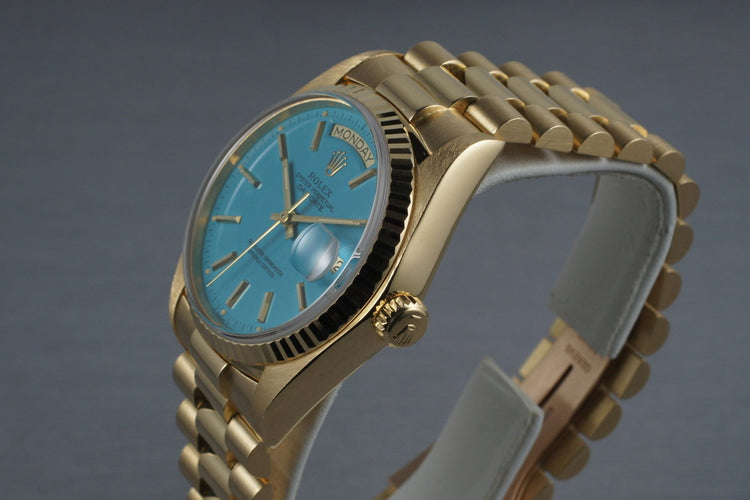1979 Rolex 18K Day-Date 18038 with Baby Blue Stella Dial