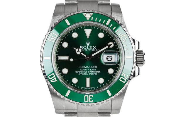 HQ Milton - 2015 Rolex Submariner 116610LV Hulk with Box & Card,  Inventory #A4654, For Sale