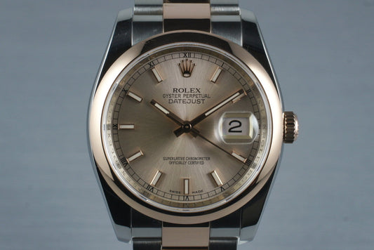 2006 Rolex Datejust 116201 Rose Gold and Stainless with Box and Papers