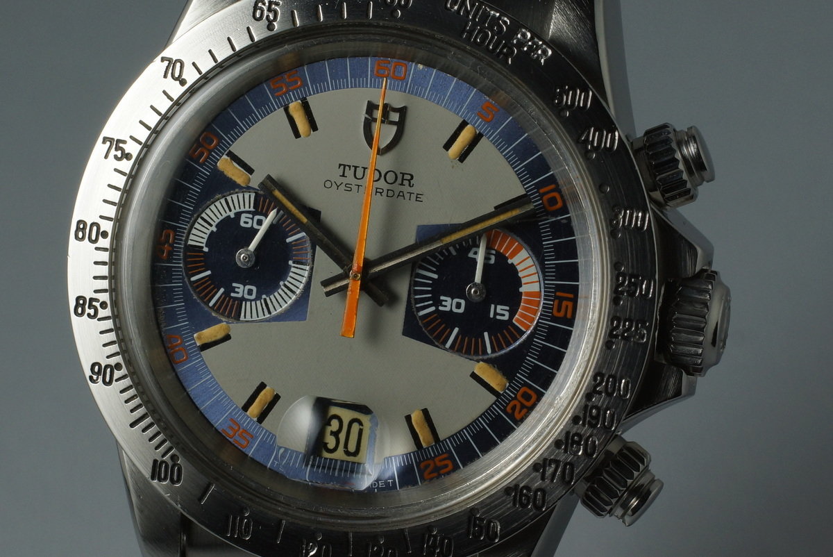 Tudor 7159/0 — Blue and Grey Dial. · Photo: HQ Milton · © HQ Milton, used with permission · Source: https://hqmilton.com/products/1975-tudor-monte-carlo-7159-0-with-blue-dial