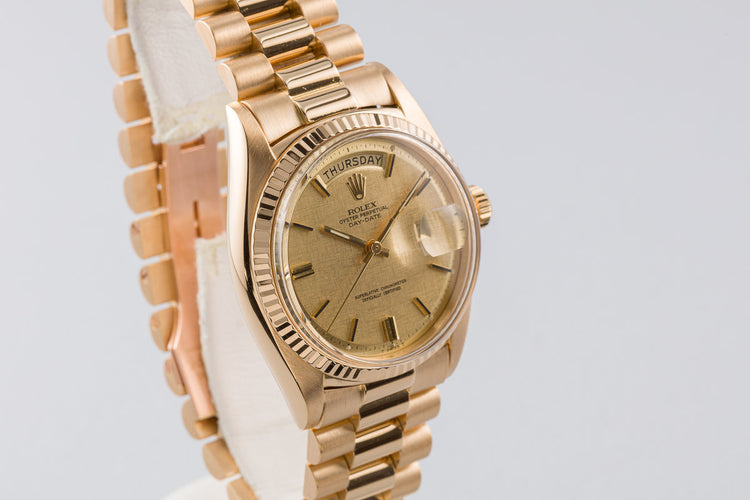 1971 18K YG Vintage Rolex Day-Date 1803 with Champagne Linen Dial