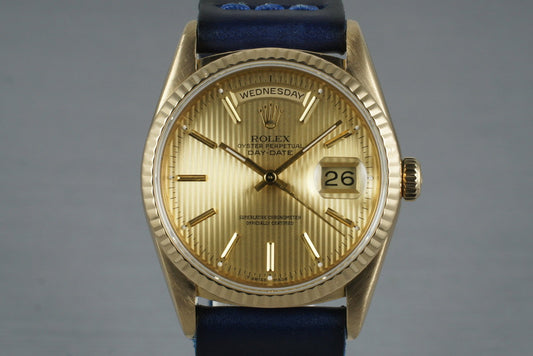 1990 Rolex YG Day-Date 18238 Tapestry Dial with Box and Papers