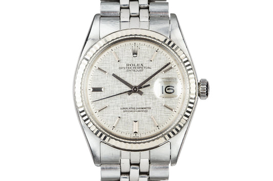 1972 Rolex DateJust with No Lume Silver Linen Dial