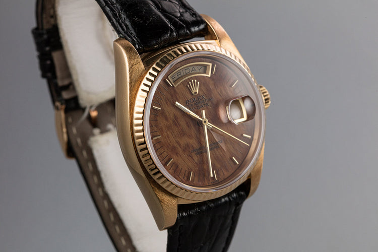 1984 Rolex 18K YG Day-Date 18038 Birch Wood Dial