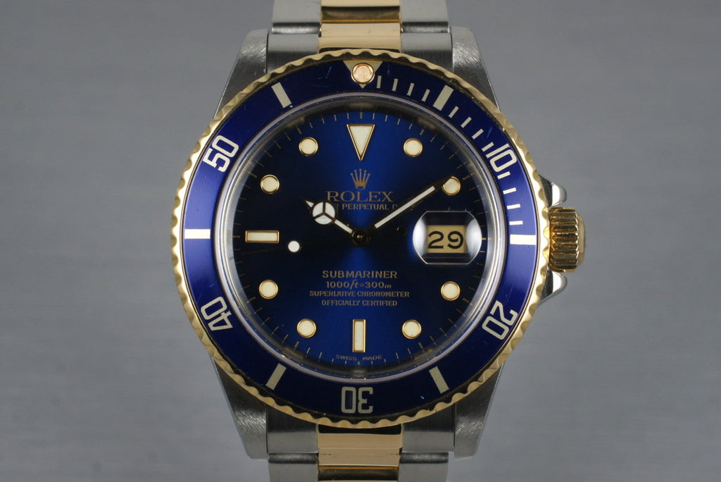 1987 Rolex Two Tone Blue Submariner 16803 with Box and Papers