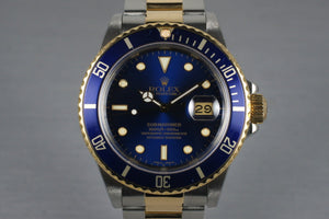 1987 Rolex Two Tone Blue Submariner 16803 with Box and Papers