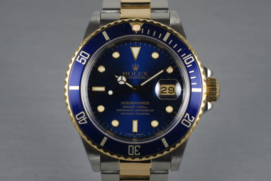 1987 Rolex Two Tone Blue Submariner 16803 with Box and Papers