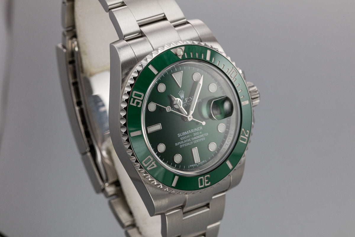 HQ Milton - 2016 Rolex Green Submariner 116610LV Hulk with Box, Booklets  & Card, Inventory #A4973, For Sale