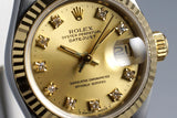 1991 Rolex Ladies Two Tone DateJust 69173 Factory Diamond Champagne Dial