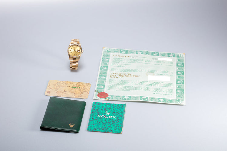 1984 Rolex 18K YG Day-Date 18038 Gold Dial w/ Warranty Papers