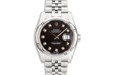 2012 Rolex DateJust 116234 with Black Dial Diamond Markers with Super Jubilee Bracelet, Box & Card