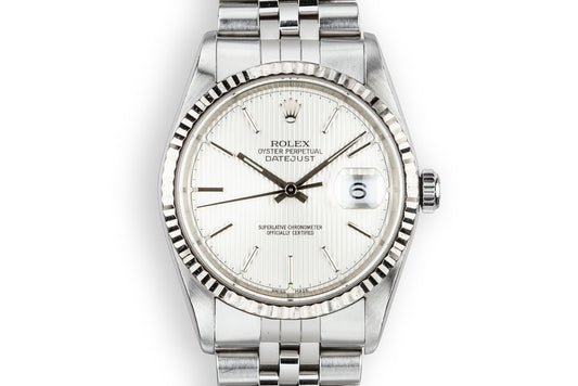 2001 Rolex DateJust 16234 with Silver Tapestry Dial