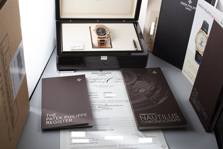 2018 Mint Patek Philippe 18K Rose Gold Nautilus Chronograph 5980/1r-001 with Box and Papers