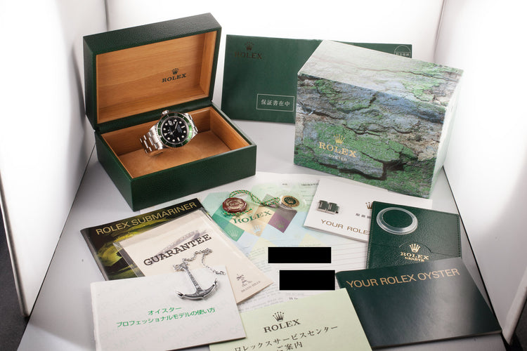 2003 Rolex Green Submariner 16610LV with Flat 4 Bezel and Box and Papers