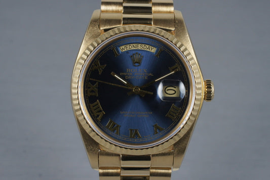1987 Rolex YG Day-Date 18038 with Blue Roman Numeral Dial