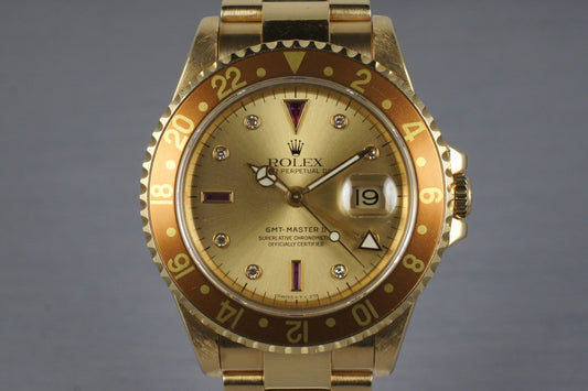 1991 Rolex YG GMT II 16718 with Champagne Serti Dial