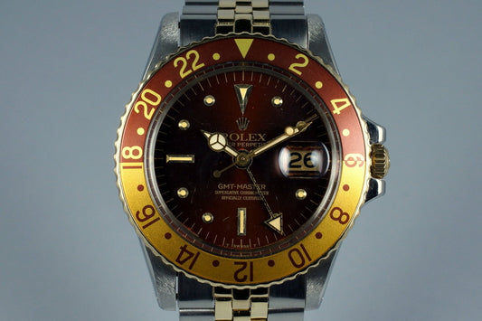 1972 Rolex Two Tone GMT 1675 Root Beer Dial with RSC Papers