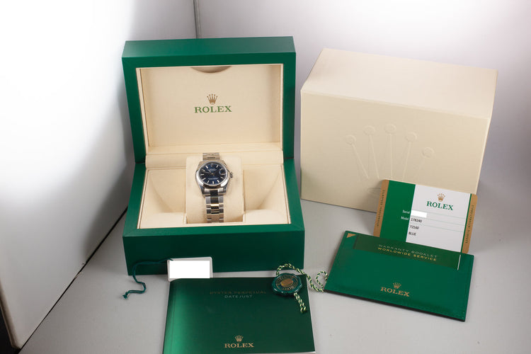 Mint 2018 Rolex Mid-Sized DateJust 178240 Blue Dial with Box and Papers