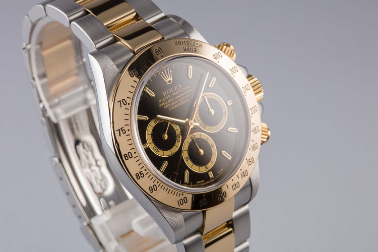 1999 Rolex Zenith 18K Two Tone Daytona 16523 Black with Box and Papers