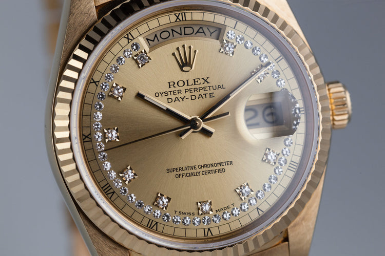 1988 Rolex 18k Day-Date President 18038 with Diamond String Dial