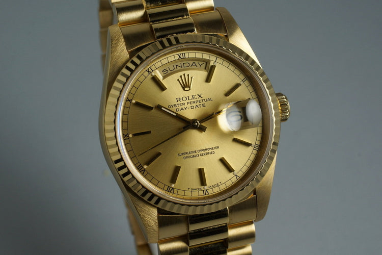 1989 Rolex YG Day-Date 18238 with Box and Papers