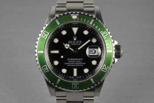 2005 Rolex Green Submariner 16610V with Box and Papers