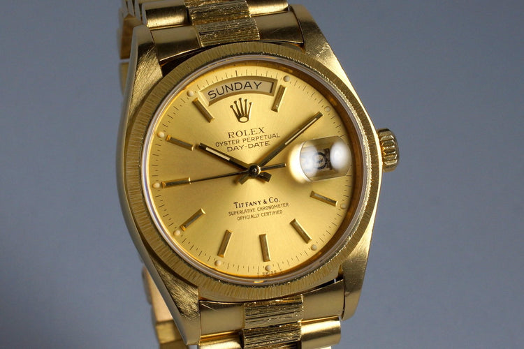 1980 Rolex YG Bark Day Date 18078 Tiffany & Co. Dial