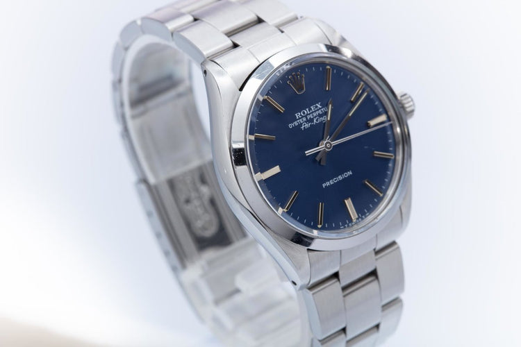 1987 Rolex Air-King 5500 Blue Stick Dial & Creamy Lume Plots with Box, Papers, Booklets, & Service Card