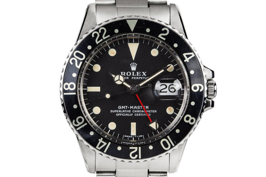 1971 Rolex GMT-Master 1675 with Black Bezel Insert and Box and Papers F-105 Fighter-Bomber Watch