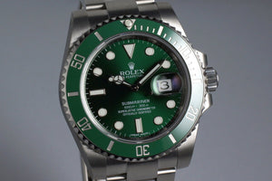 2015 Rolex Green Submariner 116610LV with Box and Papers MINT