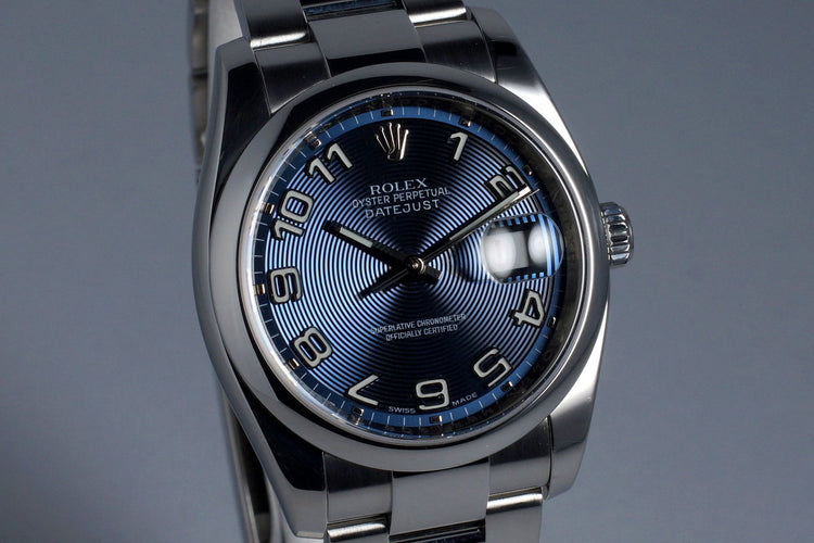 2007 Rolex DateJust 116200 Blue Arabic Dial with Box and Papers