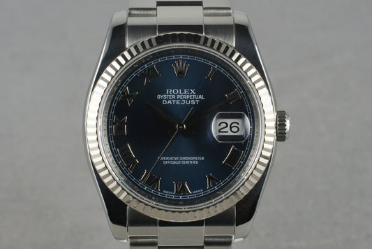2006 Rolex DateJust 116234 with Blue Roman Numeral Dial Box & Papers
