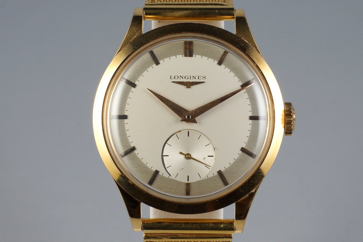 HQ Milton - 1950's Vintage Longines YG Dress Watch with Box, Inventory #5829, For Sale HQ Milton - 1950's Vintage Longines YG Dress Watch with Box, Inventory #5829, For Sale